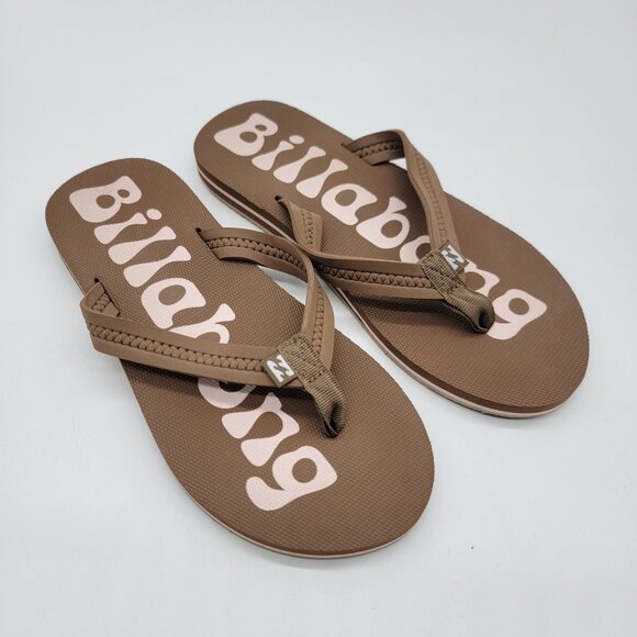 Billabong Slides‎ Sandals Size 8 Brown Spellout NWOT - Picture 1 of 4